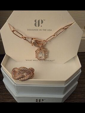 BP Rose Gold Pavé Pendant Necklace with Clear Center Stone